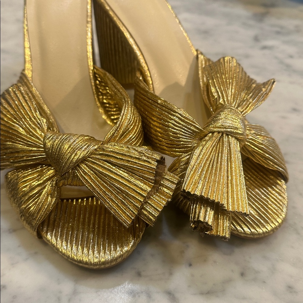 Gold Knot Pleated boutique Gold Slide Heels - Women